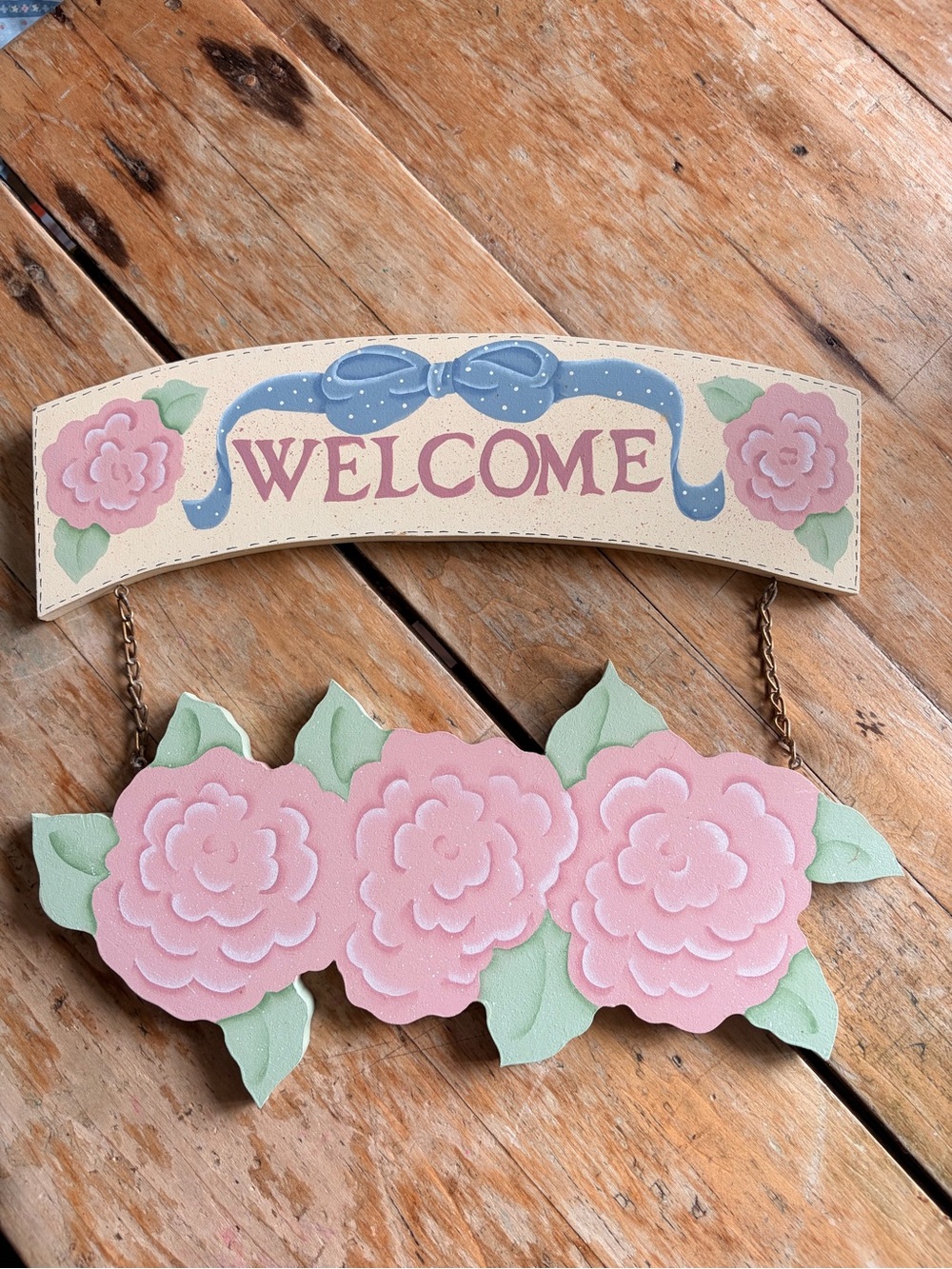 Vintage hand painted “Welcome” Floral Wall Sign